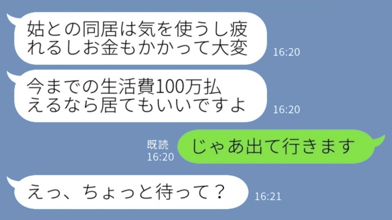 同居している長男の嫁が私を一方的に嫌い、「100万円払うか、出て行くか選んでください」と言ったため、私は「それなら出て行きます」と返事をしたところ、家を失った妻から絶望的なLINEが届くことになった。