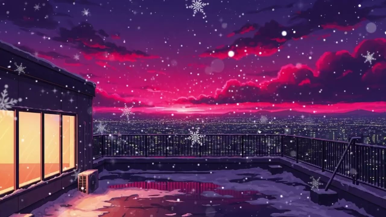 Snowy Japanese Rooftop Vibe • Silent Night in Tokyo for Studying and Relaxing