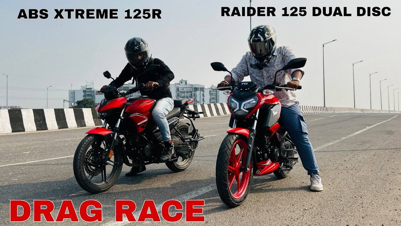NEW HERO XTREME 125R DUAL CHANNEL ABS VS TVS RAIDER 125 DUAL DISC SINGLE CHANNEL ABS II DRAG RACE