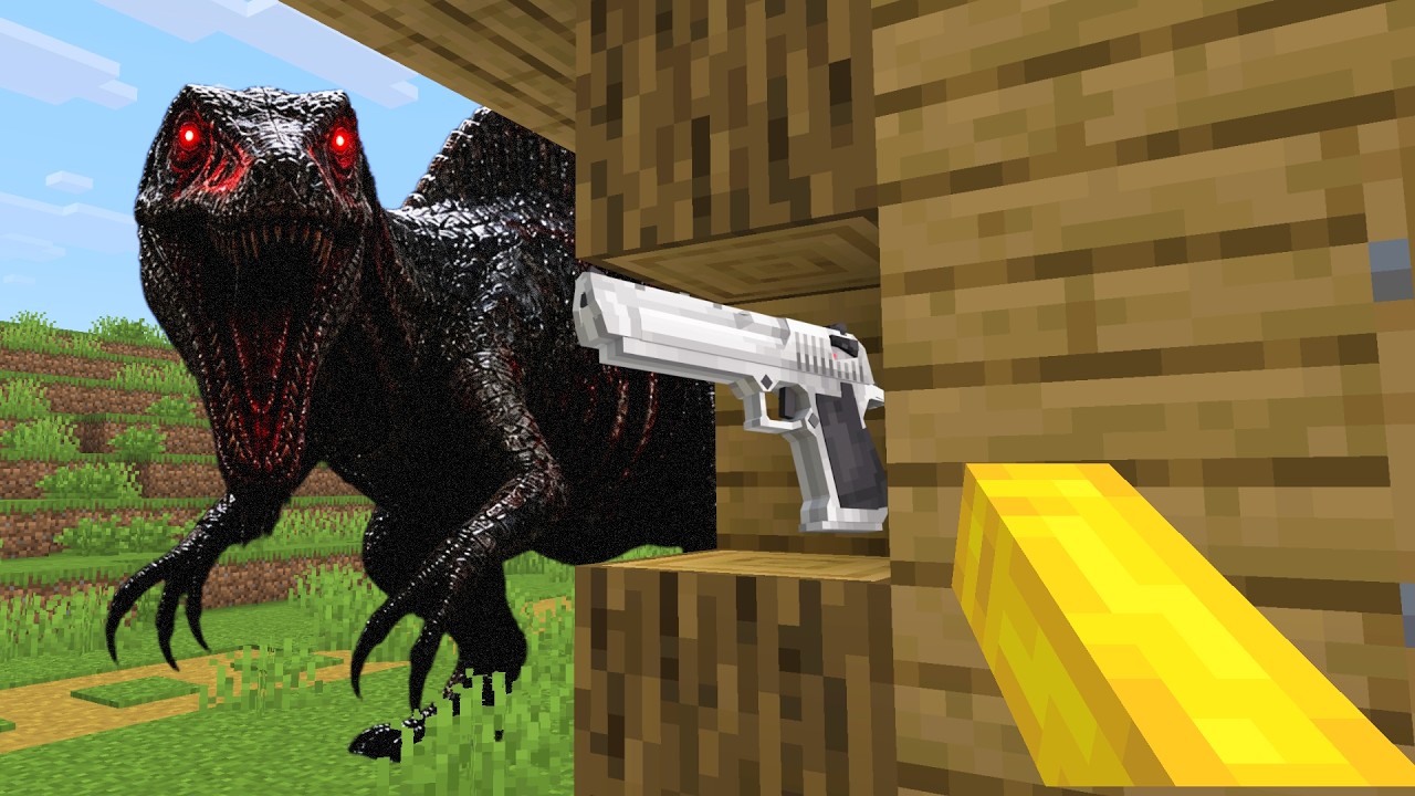 Minecraft с динозаврами, но из блоков выпадают пушки