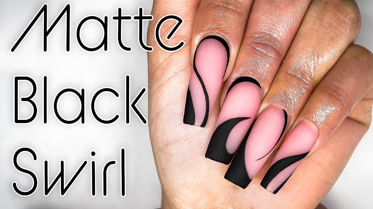 Lets make a Matte Black Swirl Design | Line Art Tutorial | Acrylic Nails | Nail Tutorial