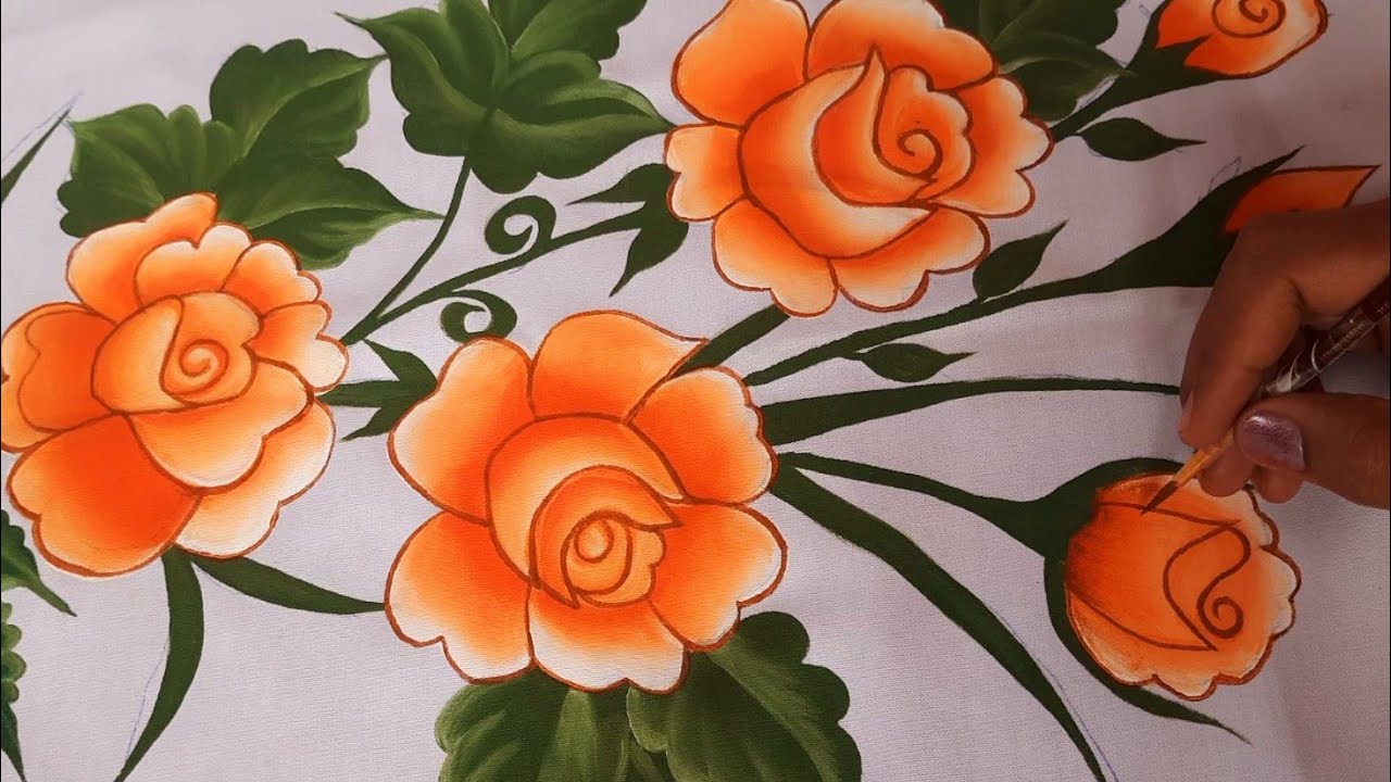 चादर का पेंटिंग डिजाइन/Bedsheet ka Painting Design /rose painting