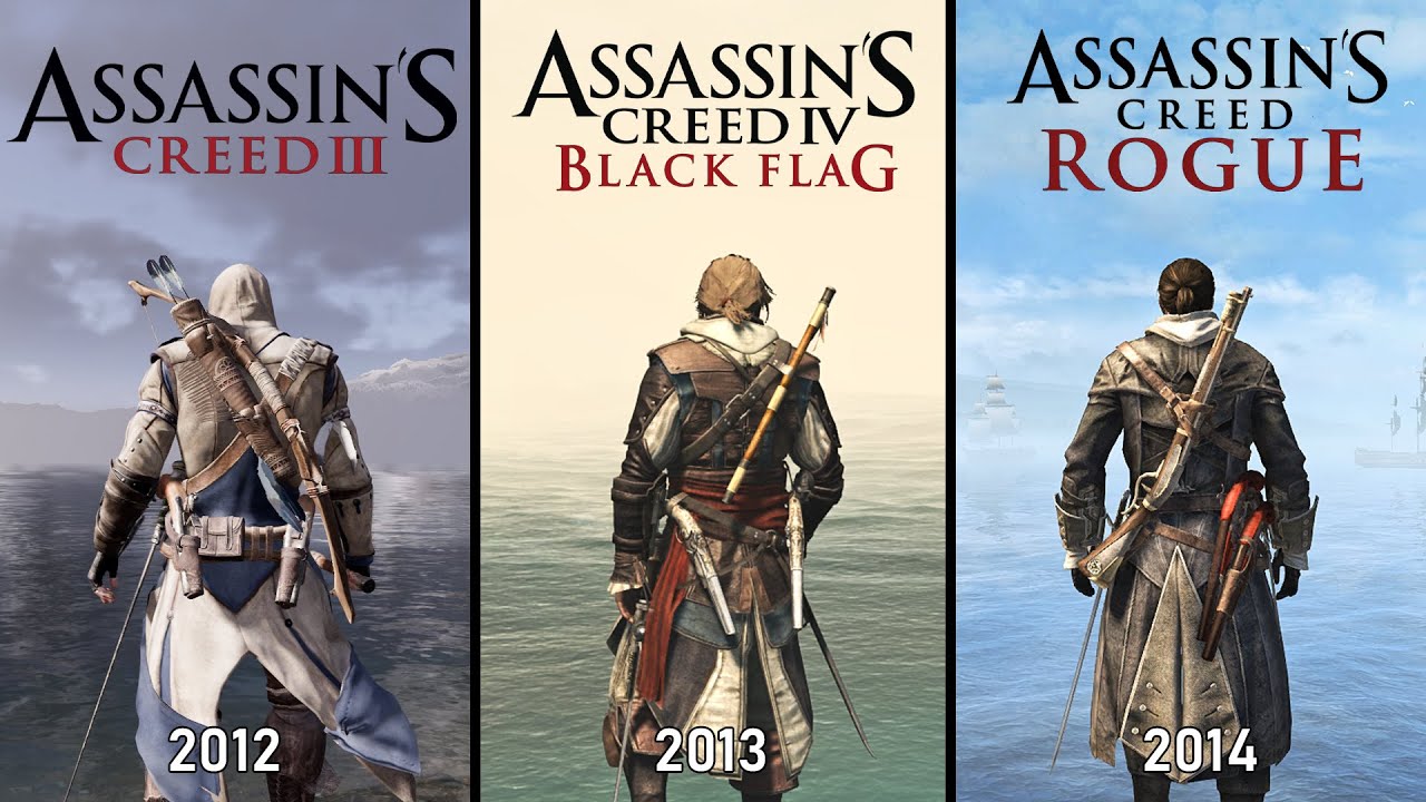 Assassin's Creed 3 vs Black Flag vs Rogue - Physics and Details Comparison