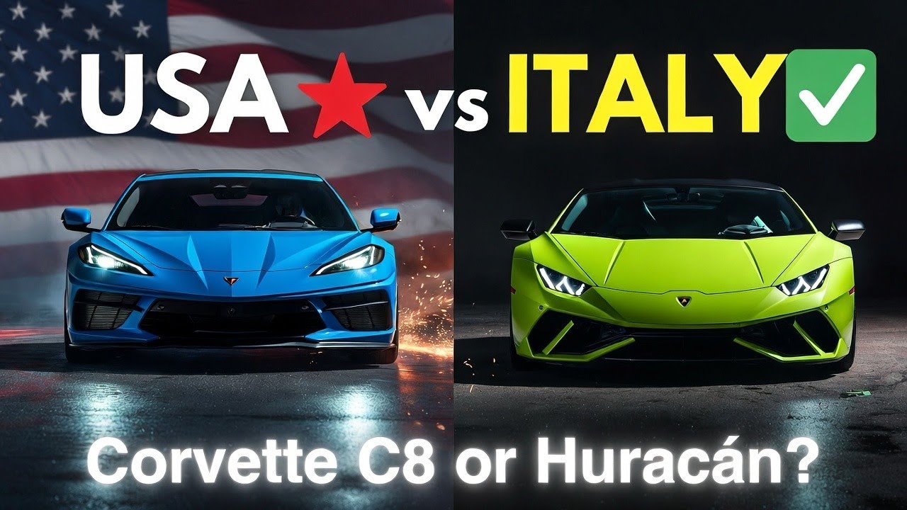 “$70K Corvette C8 vs $300K Lamborghini Huracán – Which One Would You Keep? 🇺🇸🇮🇹”