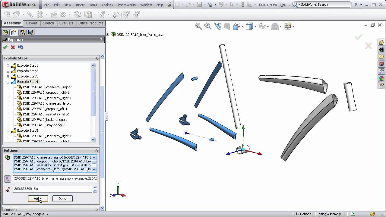 DSID129-FA10, Bicycle Frame Exploded Assembly, Part 3
