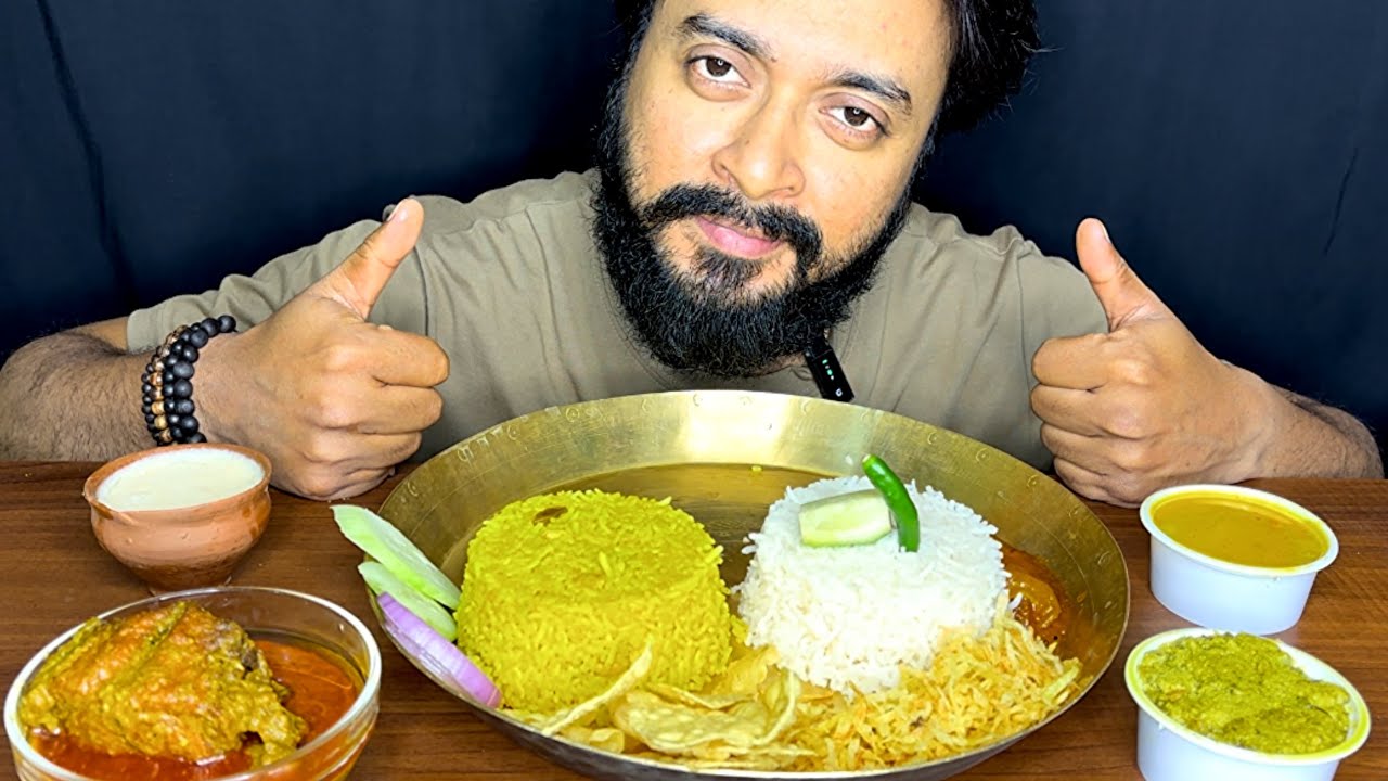 EATING SHOW - BASANTI PULAO ,KATLA MACHER KALIA,MOONG DAL,KOCHU CHINGRI,ALOO VAJA,MISTI DOI,CHATNI