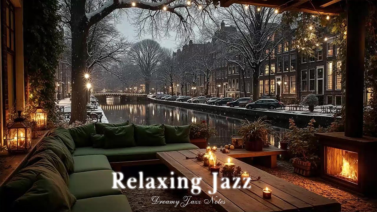 January Jazz Vibes | Cozy Coffee Shop by the River with Fireplace Ambience