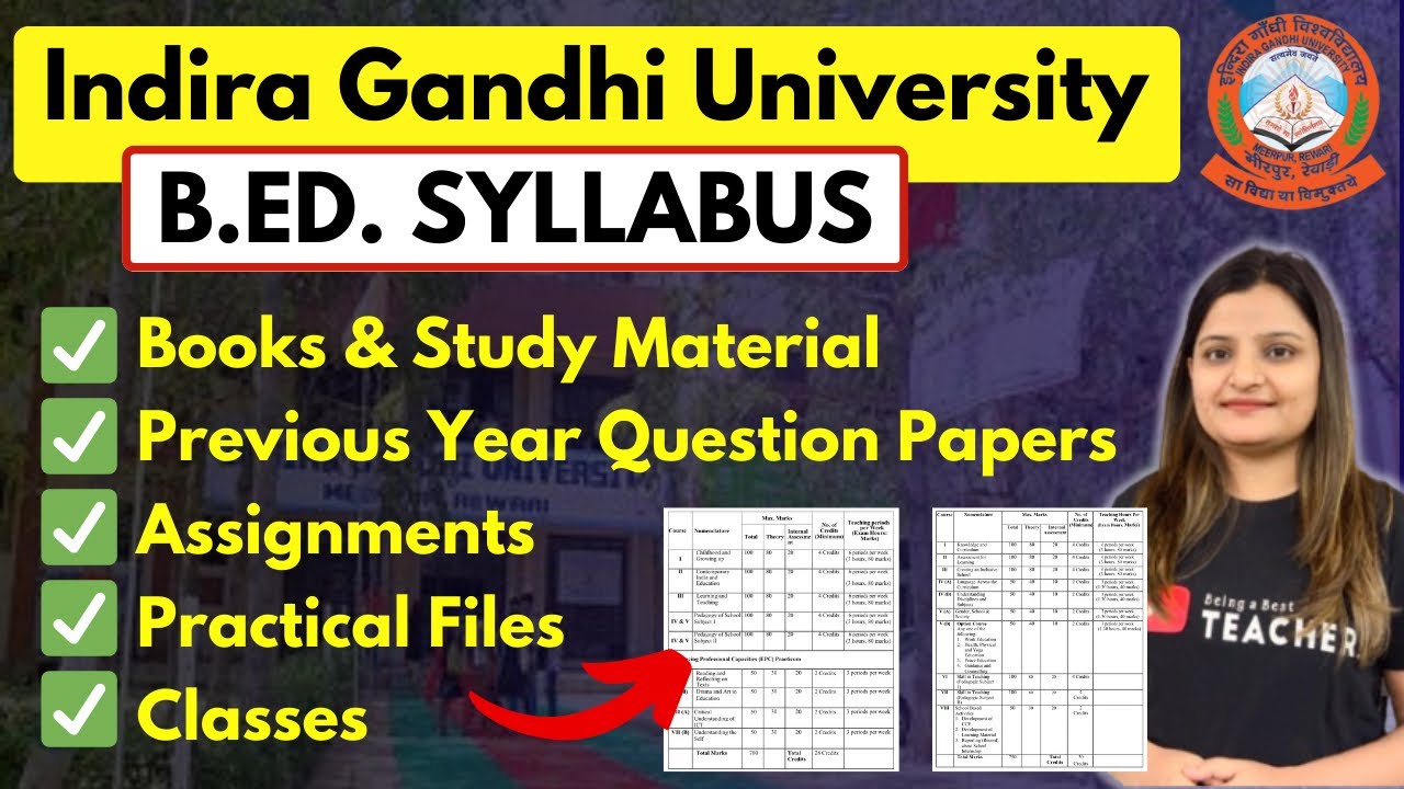 IGU B.ED SYLLABUS, BOOKS, QUESTION PAPERS (PYQs), NOTES, IMP QSN, CLASSES | Indira Gandhi University