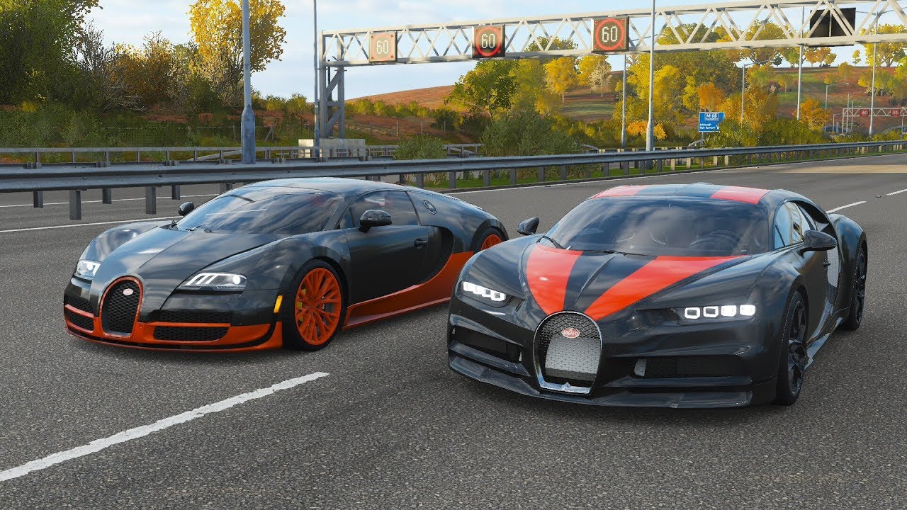 Forza Horizon 4 Drag race: Bugatti Chiron SS 300+ (Replica) vs Bugatti Veyron SS