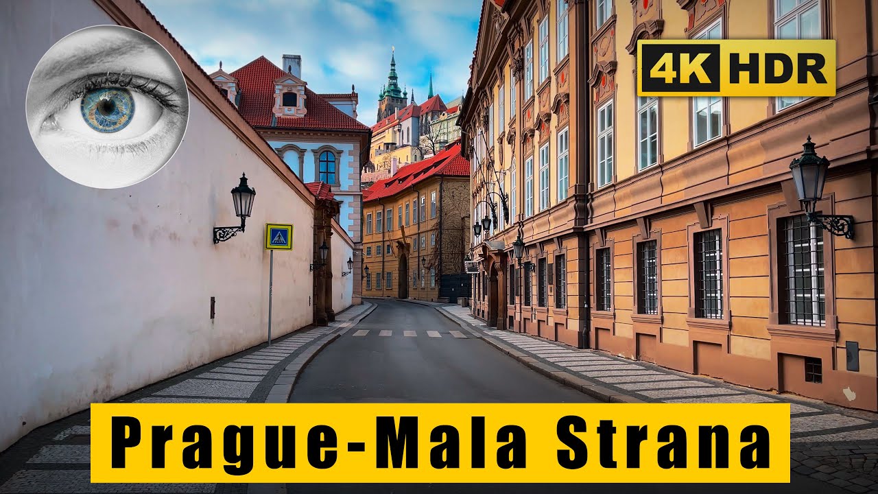Prague walk 4k HDR - Malá Strana - Valdštejnská street - St. Nicholas church  🇨🇿 Czech Republic