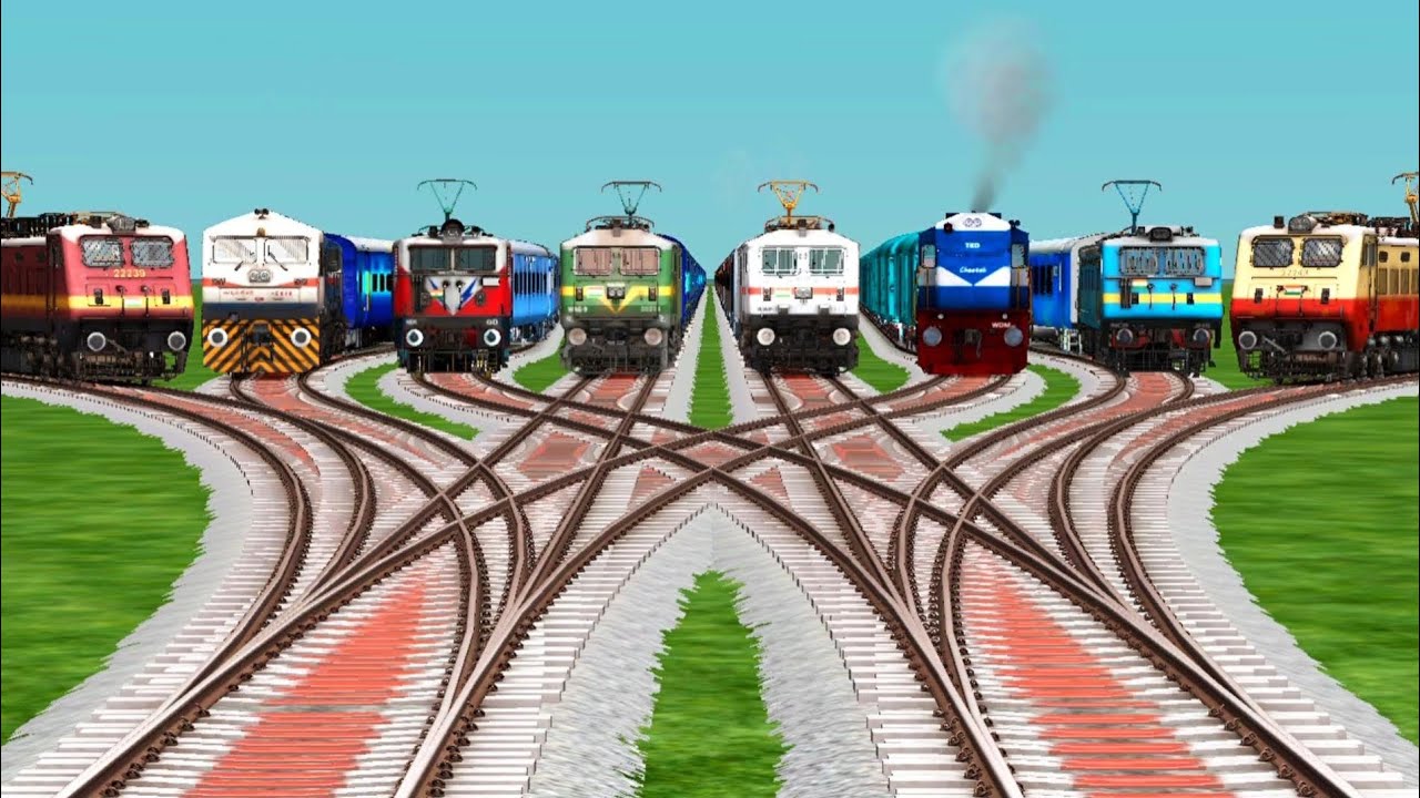 More Trains Crossing By Bumpy Branched Railroad Tracks | Diamond Crossing | train simulator classic 
