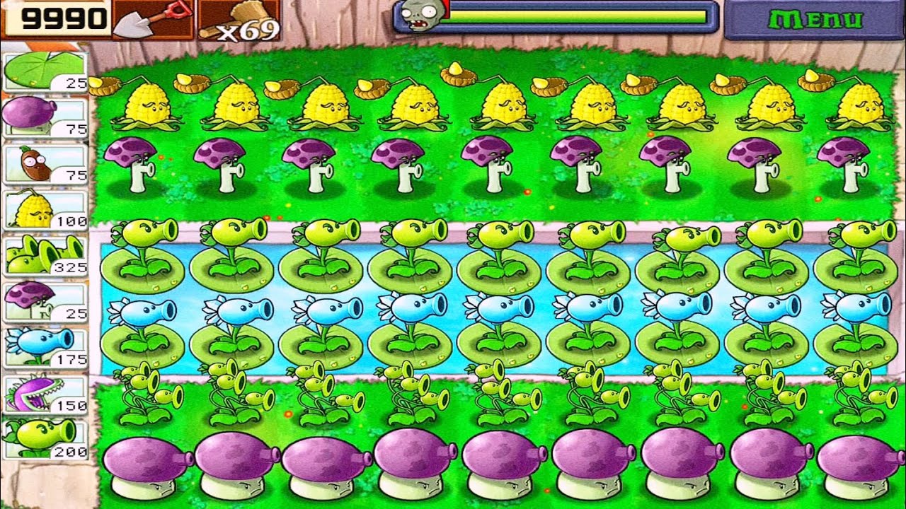 KERNEL PULT, SCAREDY , REPEATER, SNOW PEA, THREE PEA, & FUME VS ALL ZOMBIES | PLANTS VS ZOMBIES