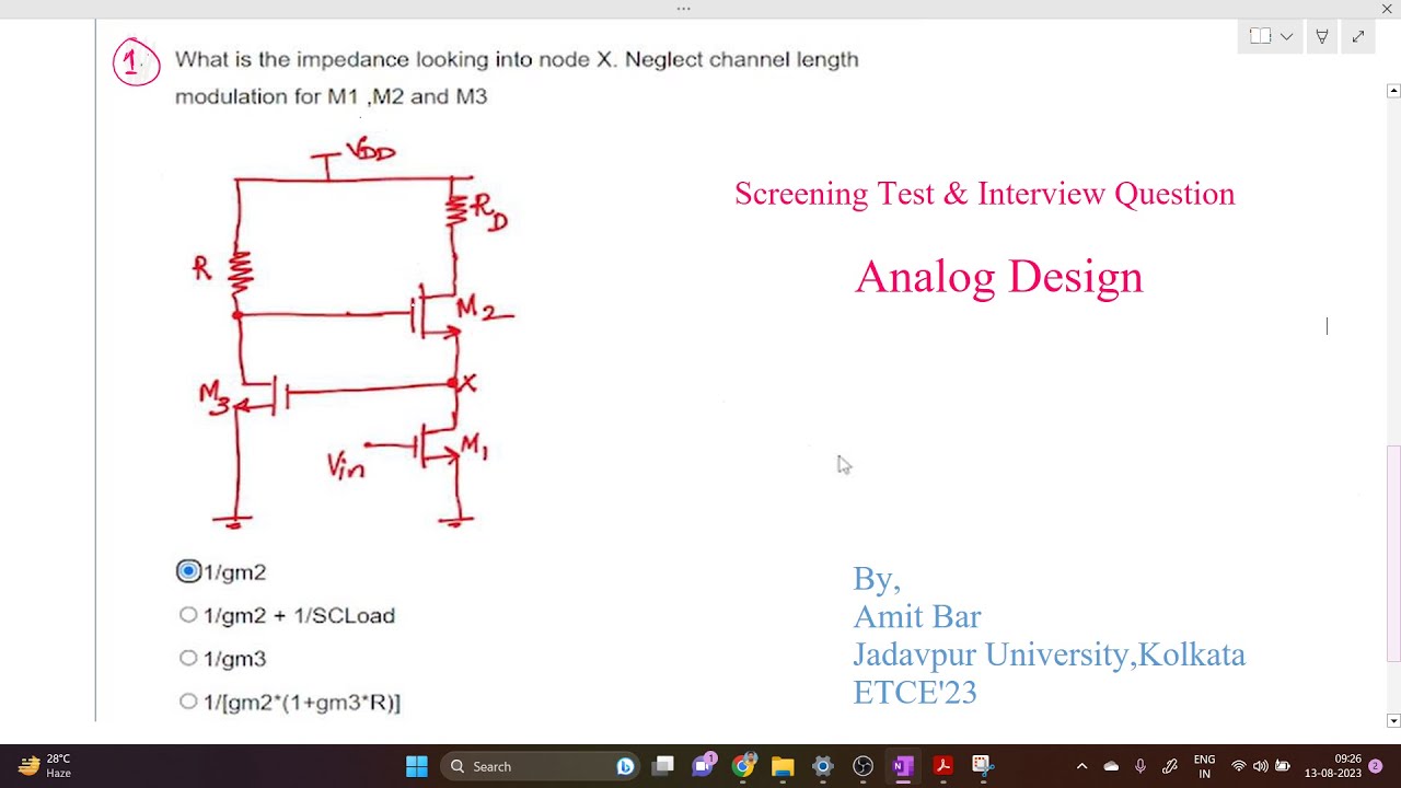 What is the looking in impedance into node X._Analog  Design Interview/Screening Test Question