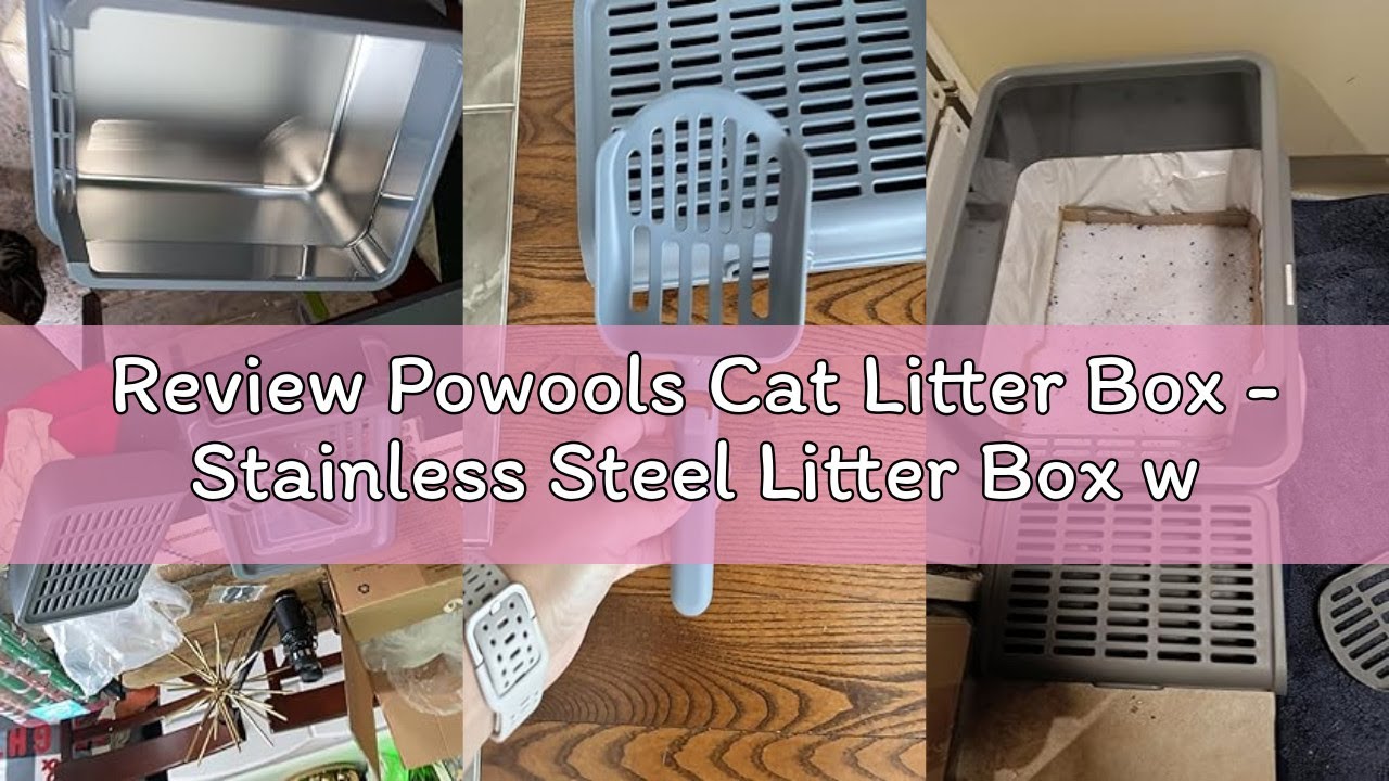 Review Powools Cat Litter Box - Stainless Steel Litter Box with Lid for Kitty, Metal Base Enclosed C