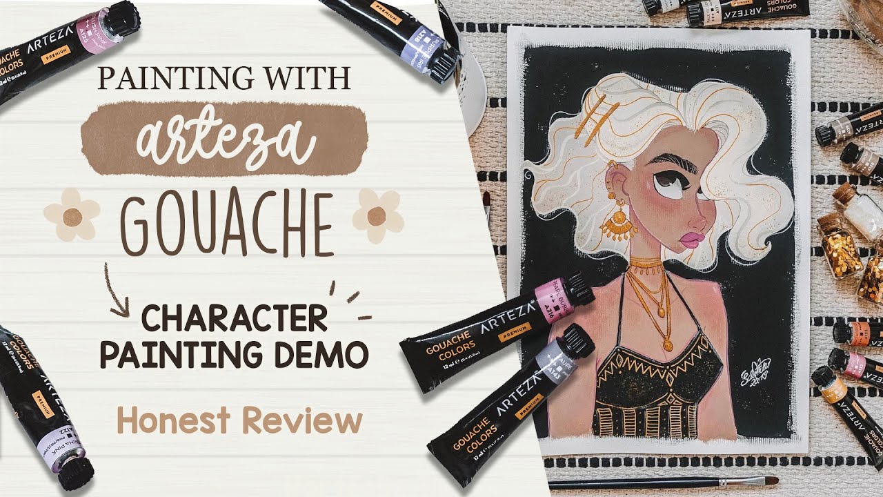 ARTEZA Gouache Paints & Paper Review + live Gouache Painting (Golden Vintage Girl)