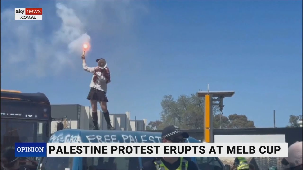 Pro Palestine rally erupts at Melbourne Cup