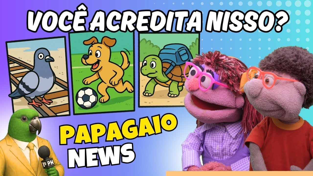 Bia e João brincam de Jornalzinho Papagaio News