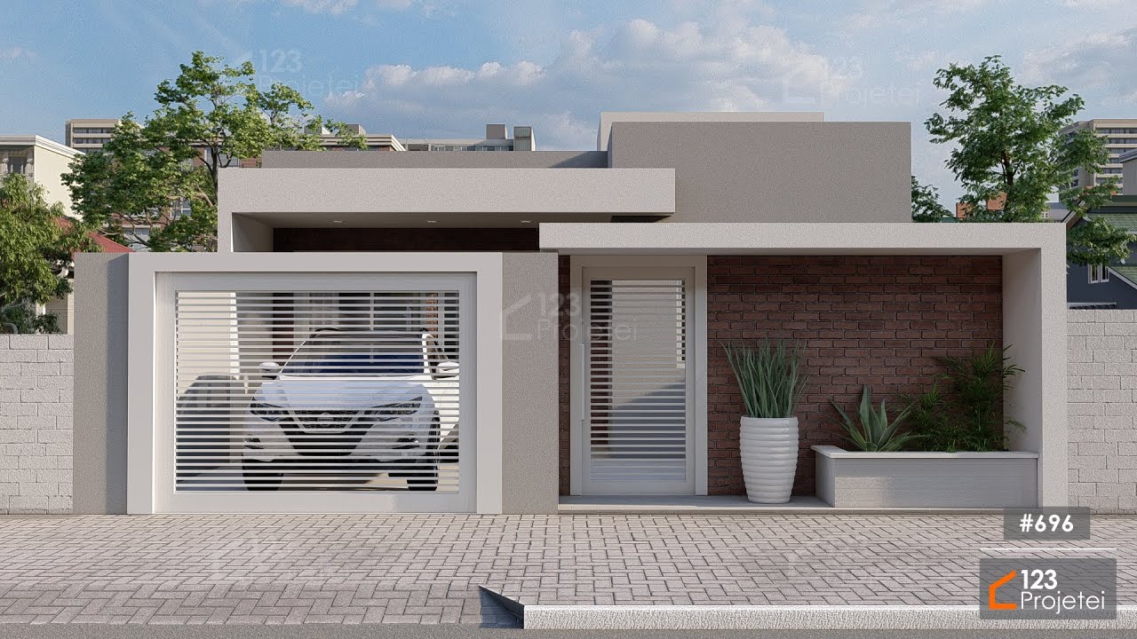 Casa T&eacute;rrea de 93m&sup2; com 2 Dormit&oacute;rios - Projeto 696 #123Projetei #M&eacute;todo123 #EstiloModerno