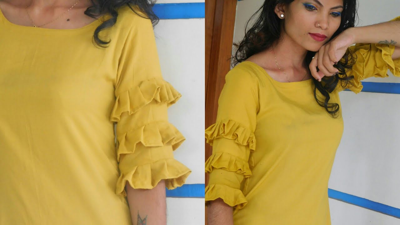 Sleeve design cutting and stitching malayalam /frilled sleeve/60