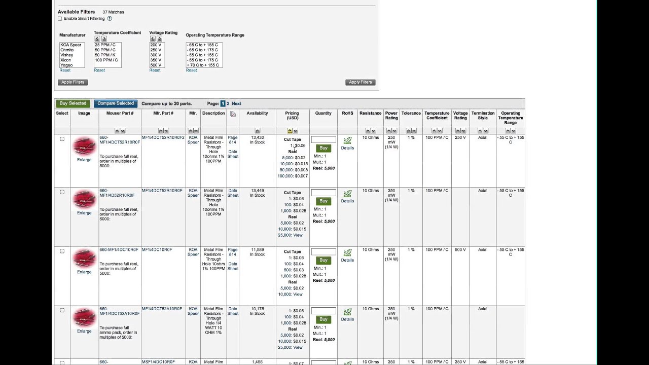 Ordering from Mouser - Part 1 - Resistors