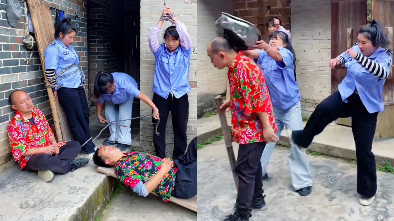 美女偷偷磨破捆着手的绳子，声东击西砸晕土匪，成功救出同伴将恶人送进监狱！【小啊敏】