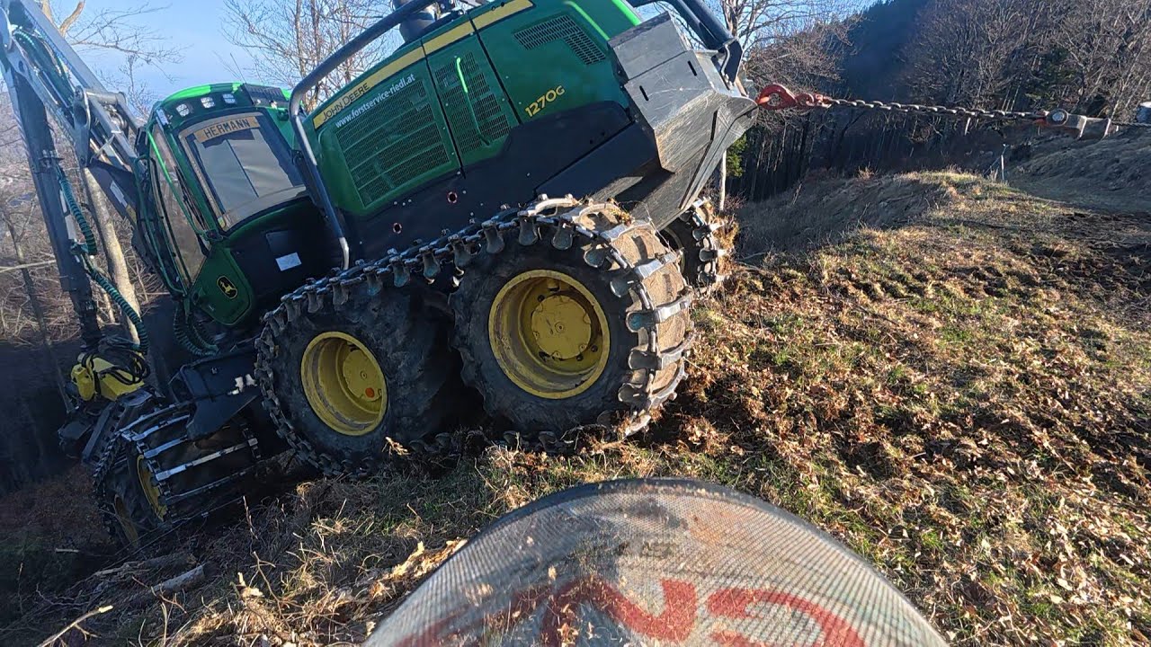 🌲 STEEP Slope LOGGING Day 🌲 T Winch 10.3 - John Deere 1270G - MS500i