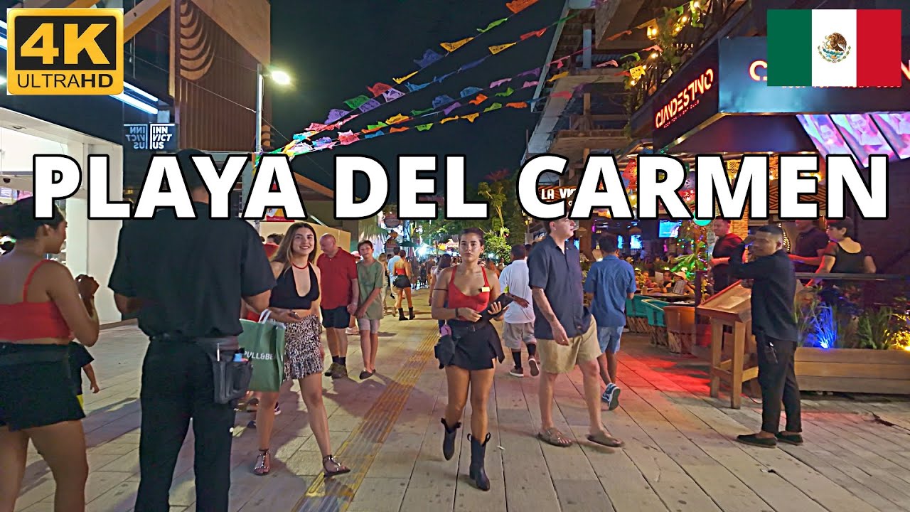 Playa del Carmen 4K Evening Walking Tour | 5th Avenue – Quinta Avenida at Night