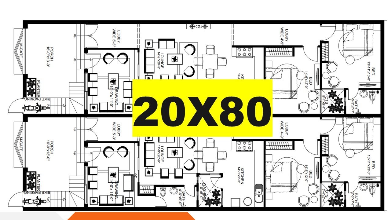 20 x 80 best house plan with car parking || 20x80 house map || 20 by 80 house design -Plan#153