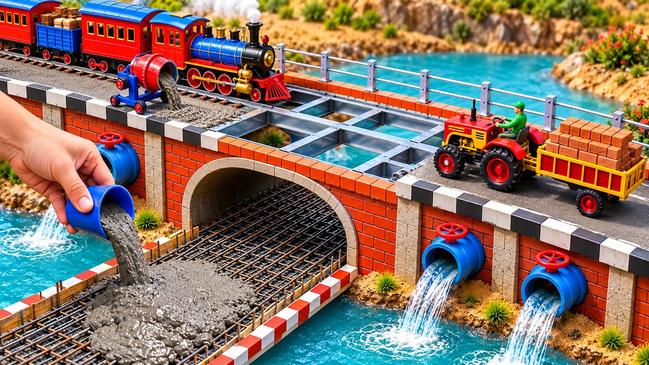 DIY Mini Tractor Builds Brick and Concrete Road and Railway Track | Fun Construction Science Project