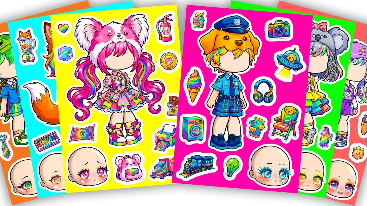 💘Paper DIY💘 Cute Sheriff Labrador X Gacha Sticker Book #doll #paperdiy #gachalife #asmr