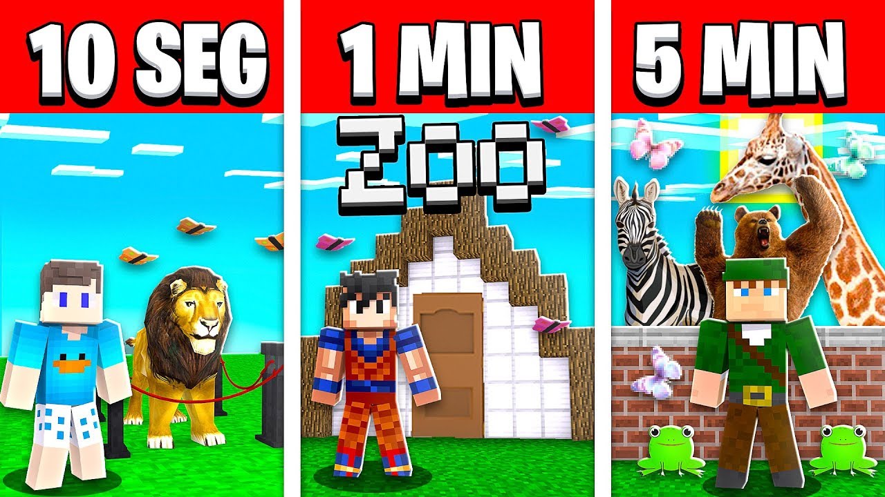 NOOB VS PRO: CONSTRUIR ZOOLÓGICO EM 5 MINUTOS / 1 MINUTOS / 10 SEGUNDOS NO MINECRAFT!!