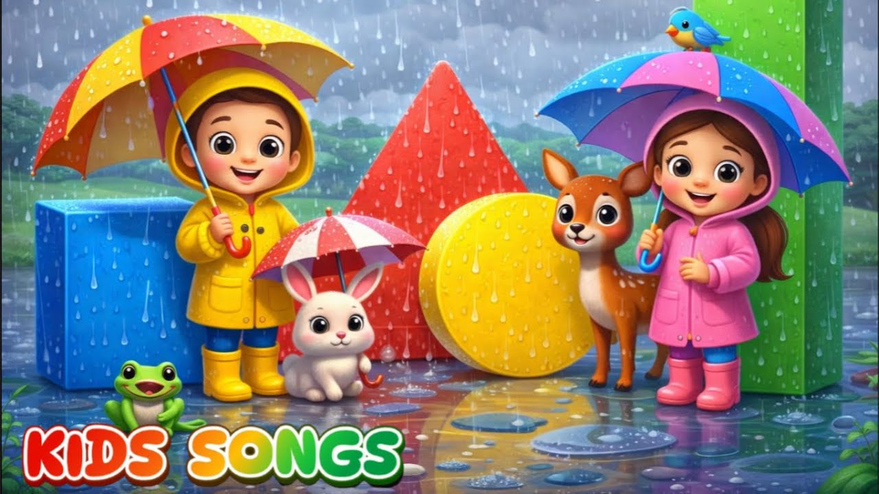 ☔🌦️In the Rain with Bambi,Frog🐸  and 🐇 Learn Shapes 🟣🟩🔺Kids Songs - Fun and Learning