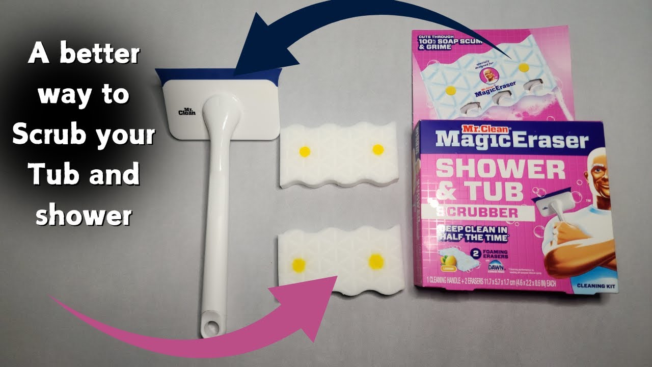 Mr. Clean Magic Eraser Shower & Tub Scrubber, Bathroom Cleaner, All in One Bathroom Cleaner