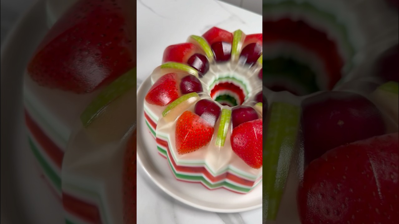 let&rsquo;s make creative fruit jelly cake 🍓🍒🥝 #asmr #dessert #jelly #jellycake #sweet
