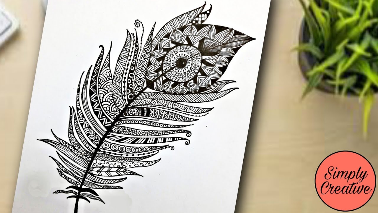 Feather Doodle | Peacock Feather | How to draw mandala for beginners | Doodle Art | Zentangle Art