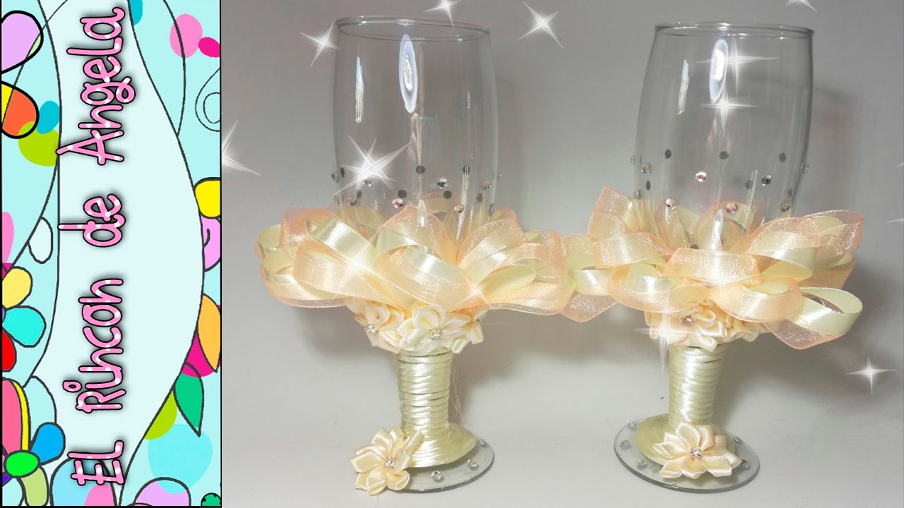 Como decorar copas, de novios, de bodas , nupciales, san valentin, matrimonios, celebraciones,
