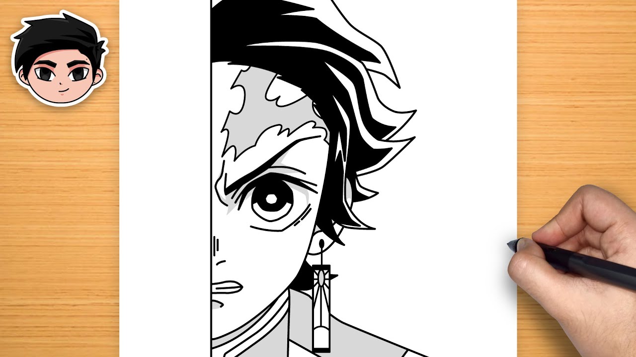 Como Dibujar Tanjiro Kamado half face (Demon Slayer)