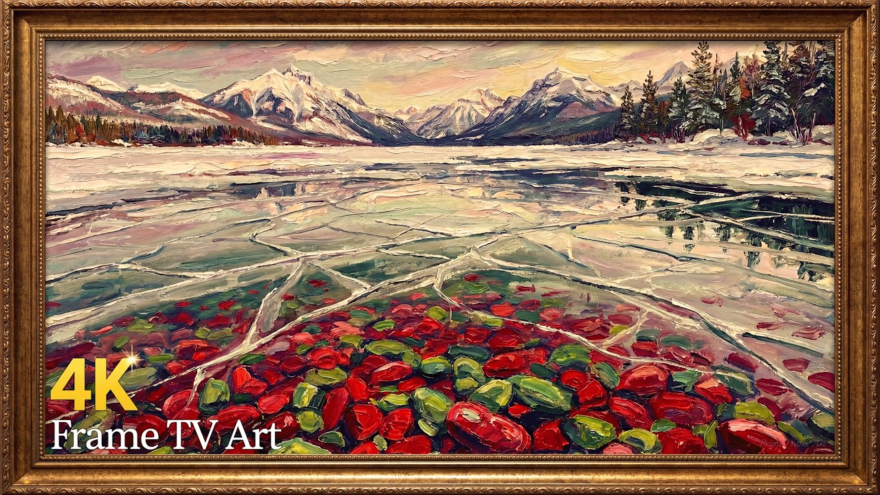 Frozen Lake McDonald Oil Painting | Gold Frame TV Art Screensaver | 2 Hours