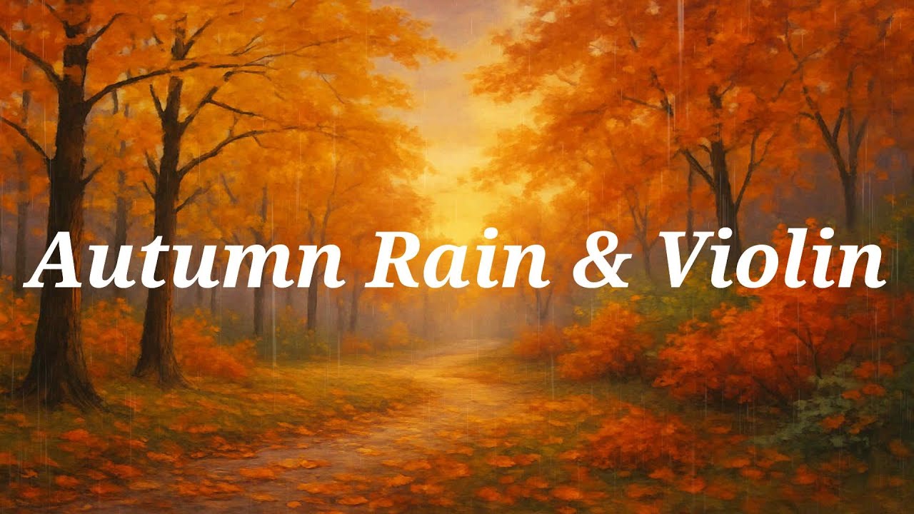 🍁Whispers of Rain 10 HOURS of Ambient Background Music/🍂 Gentle Violin in an Autumn Forest 🌧️🎻