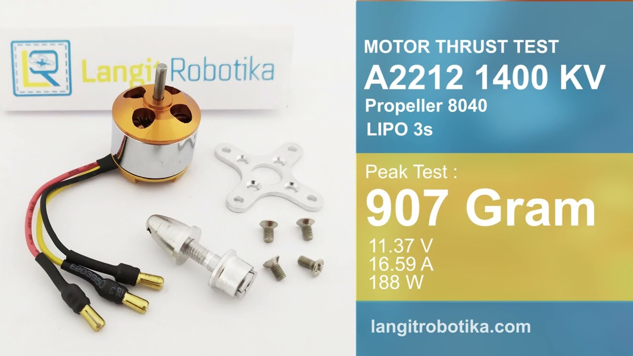 Motor Thrust Test Yellow A2212 1400kv 8x4 3s | Review Thrust Motor 2212 1400kv | Langit Robotika