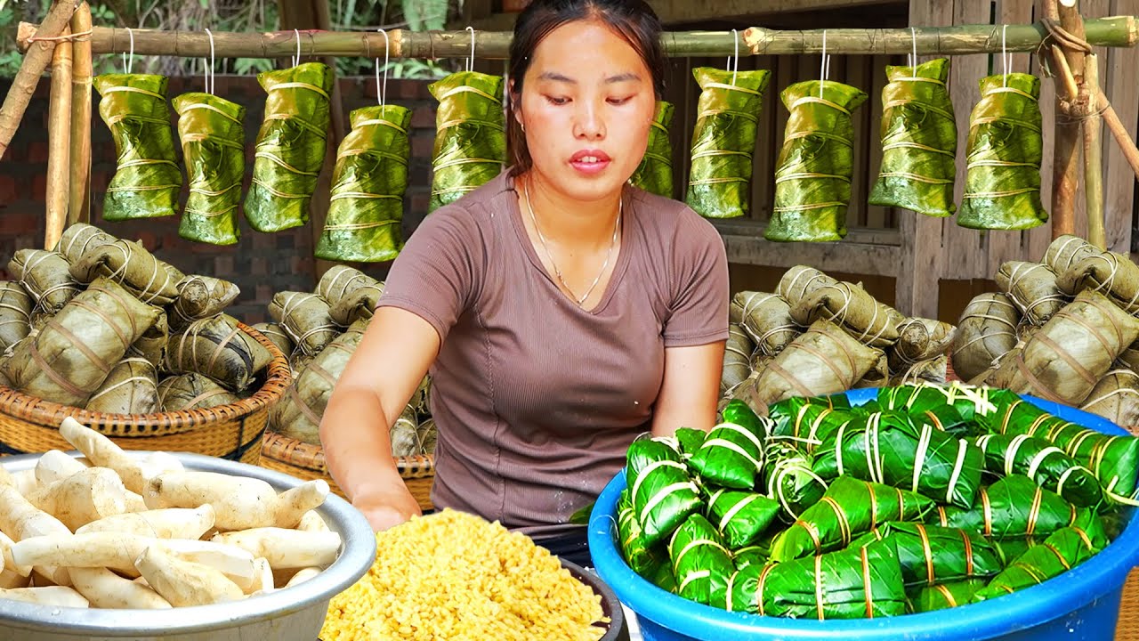 How to Make Yummy Banh Chung with cassava to sell at the market with single mom