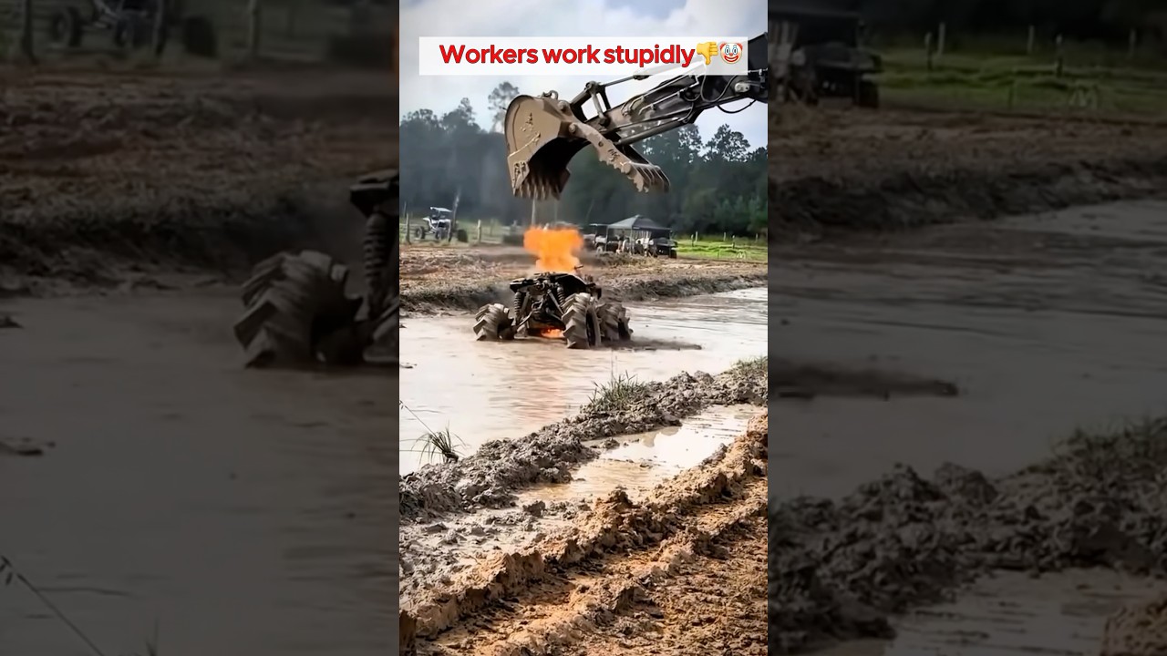 Workers work stupidly 🤕🤡 #constructionwork #funny #constructionworker #construction #fail #shorts