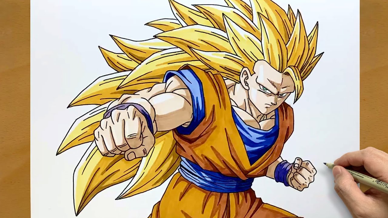 Как нарисовать Гоку в форме Супер Сайяна 3 шаг за шагом | Рисунок по мотивам Dragon Ball Z