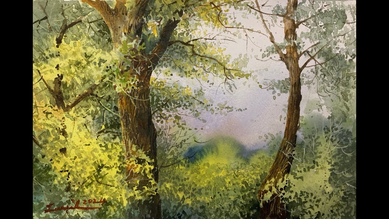 Watercolor painting landscape tutorial
