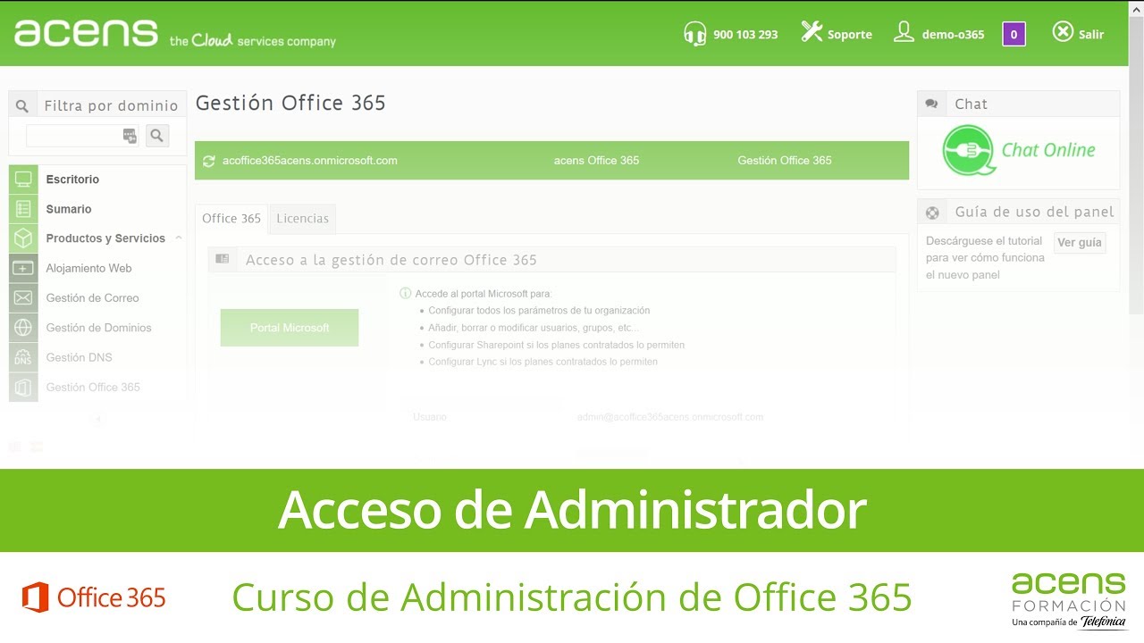 Acceso de Administrador - Curso de Administración de Office 365 de acens (1/8)
