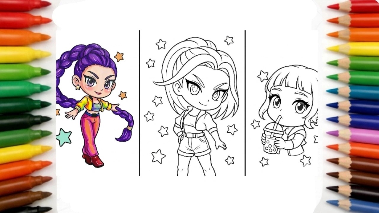 Coloring Cute K-pop Hunters! ✨ Mira, Rumi & Zoya 🌸