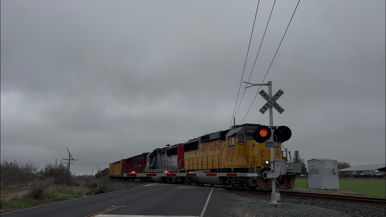 UP 1097 YST65 Local with Ex-SSW South - DeVries Road Railroad Crossing, Lodi CA
