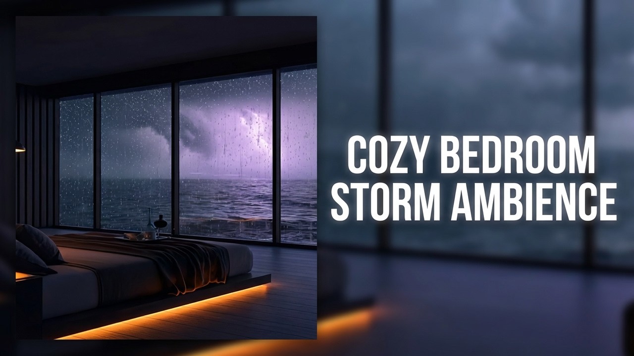 Cozy Bedroom Storm Ambience | Rain and Thunder by the Ocean for Sleeping