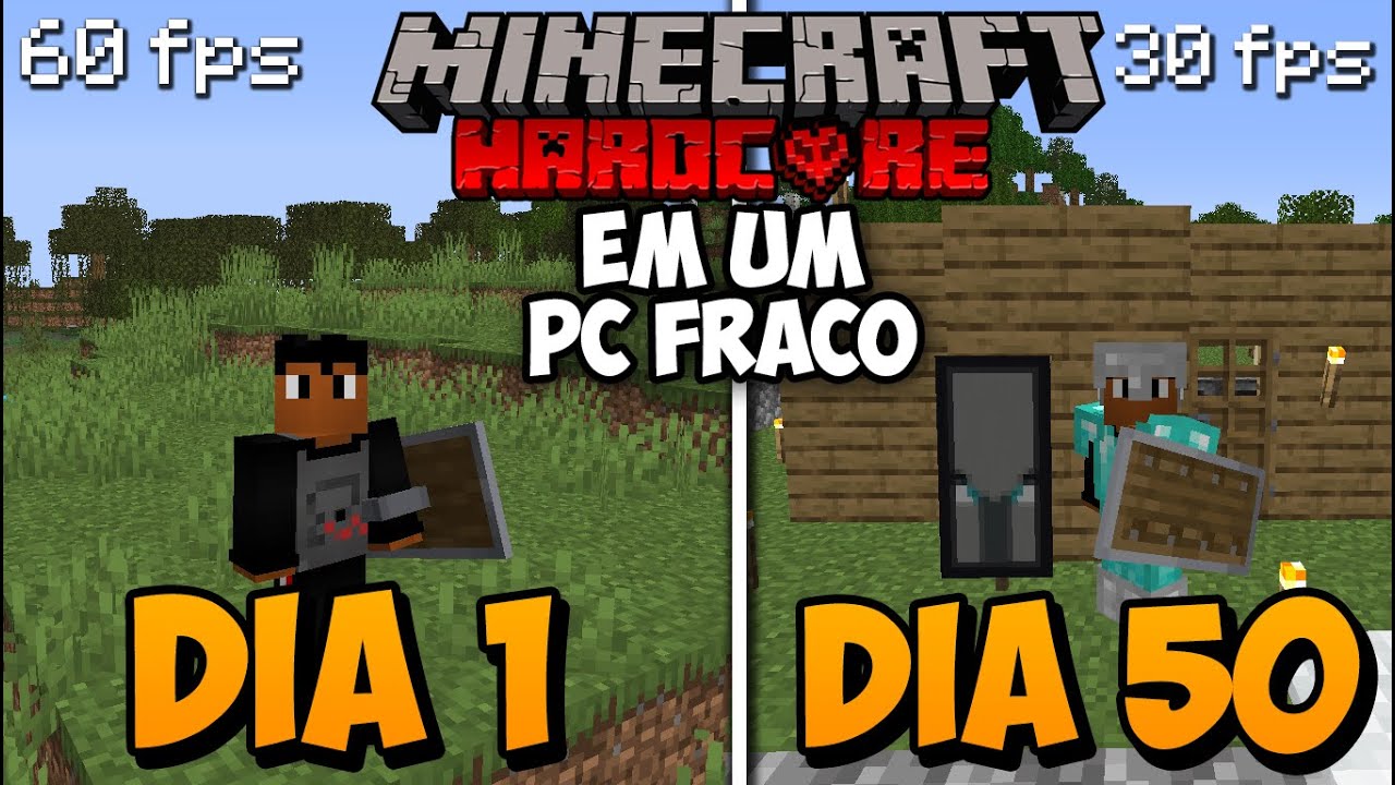 Eu sobrevivi 50 dias no minecraft hardcore em um pc fraco (muito hard)