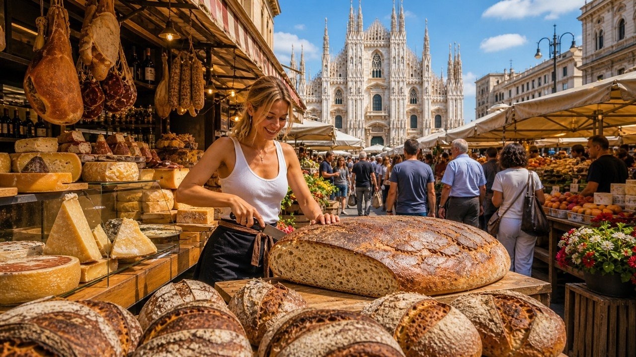 TRADITIONAL ITALIAN ORGANIC MARKET 🇮🇹 Walking Tour 4K in Milan | Bakery, Cheese & Old Town